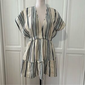 ELAN Women's Yarn Dye multicolor Sleeveless V-Neck Dress M